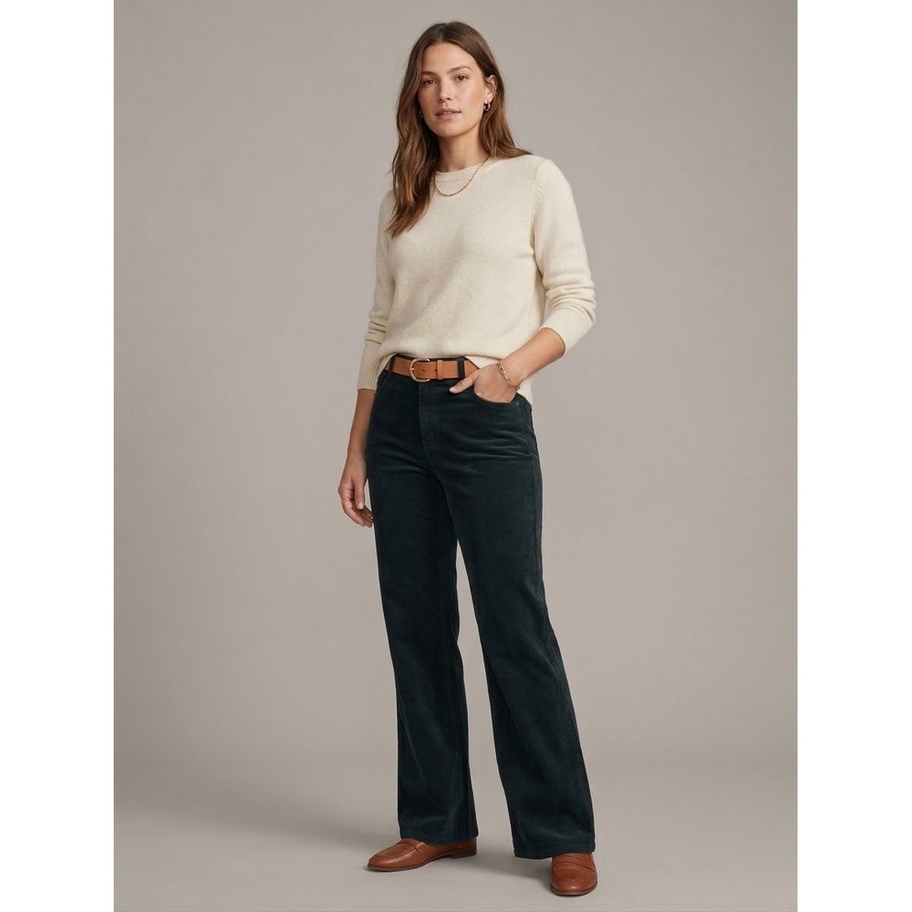 Jones New York Fall Womens Green Corduroy Pants High Rise Straight Leg Size 8